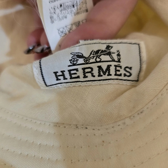 HERMES Bicolor hat bucket hat Fedora hat Silk/Linen Brown/Ivory Based - Picture 5 of 6